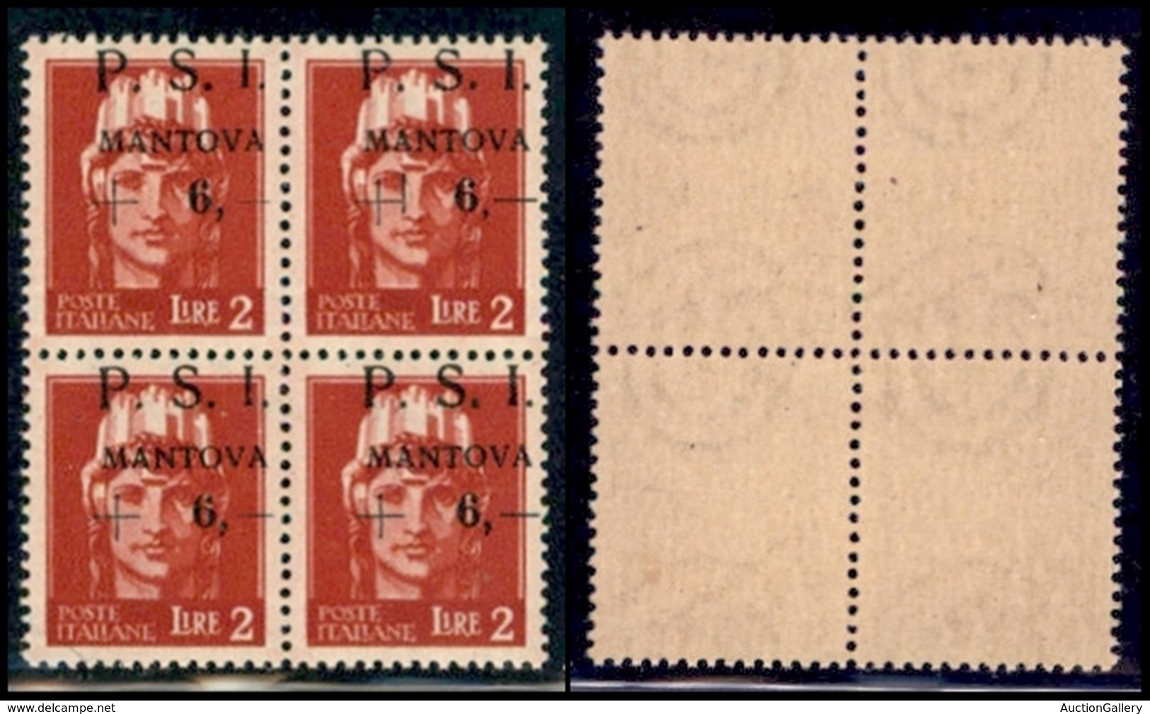 C.L.N. - MANTOVA - 1945 - 2 + 6 Lire (8e) In Quartina Con Soprastampa In Alto A Destra - Gomma Integra (960) - Sonstige & Ohne Zuordnung