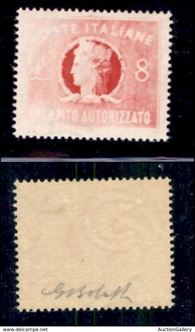REPUBBLICA - RECAPITO AUTORIZZATO - 1947 - Recapito - 8 Lire (9a) Con Stampa Incompleta E Evanescente - Gomma Originale  - Other & Unclassified