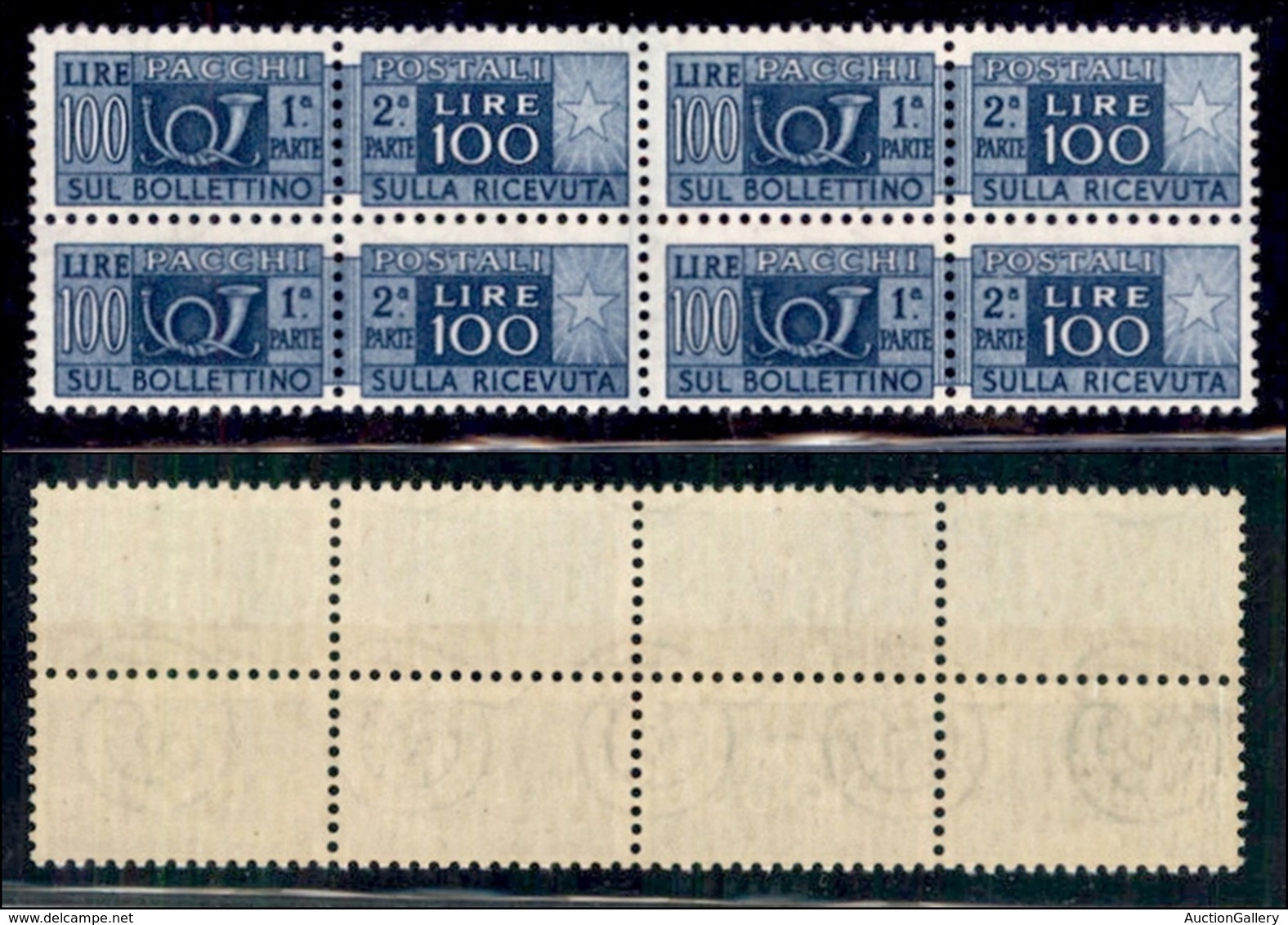 REPUBBLICA - PACCHI POSTALI - 1946 - 100 Lire (77/IV - Pacchi Postali) In Quartina - Gomma Integra (400+) - Sonstige & Ohne Zuordnung