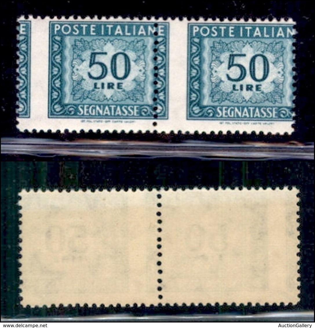 REPUBBLICA - SEGNATASSE - 1957 - Segnatasse - 50 Lire (118/IIf) - Coppia Orizzontale Con Dentellatura Verticale Spostata - Other & Unclassified