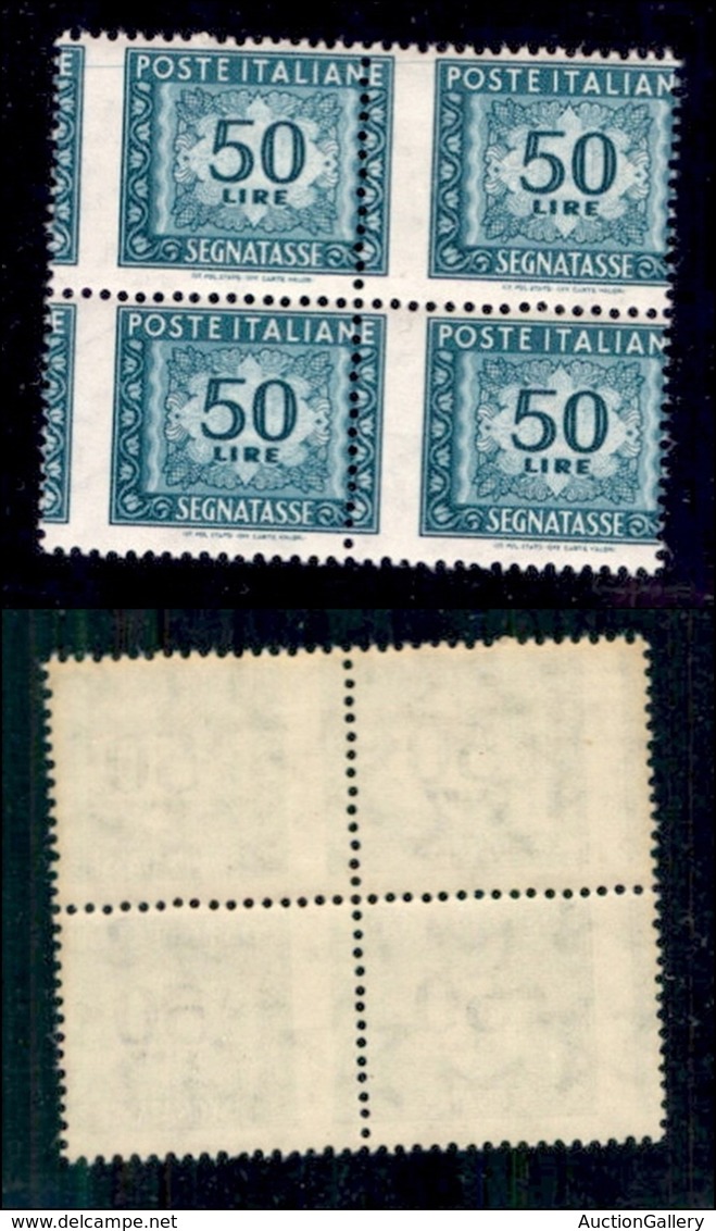 REPUBBLICA - SEGNATASSE - 1957 - Segnatasse - 50 Lire (118/IIf) - Quartina Con Dentellatura Verticale Spostata - Gomma I - Sonstige & Ohne Zuordnung