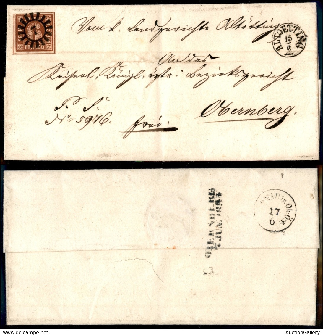 EUROPA - GERMANIA - Baviera - 6 Kreuzer (4) - Lettera Da Altoetting A Obenberg Del 15.6.53 - Autres & Non Classés