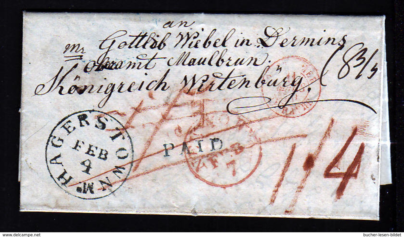 1840 - Bar Frankierter Brief Ab HAGERSTOWN Nach Maulbronn - Vermerke Und Transitstempel - …-1845 Préphilatélie