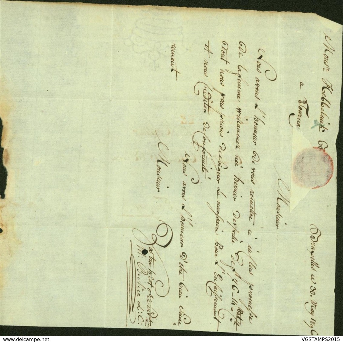 BELGIQUE LETTRE DATE DE BRUXELLES GRIFFE 94 BRUXELLES 30/05/1796 VERS TOURNAI (BE) DC-5427 - 1794-1814 (Période Française)