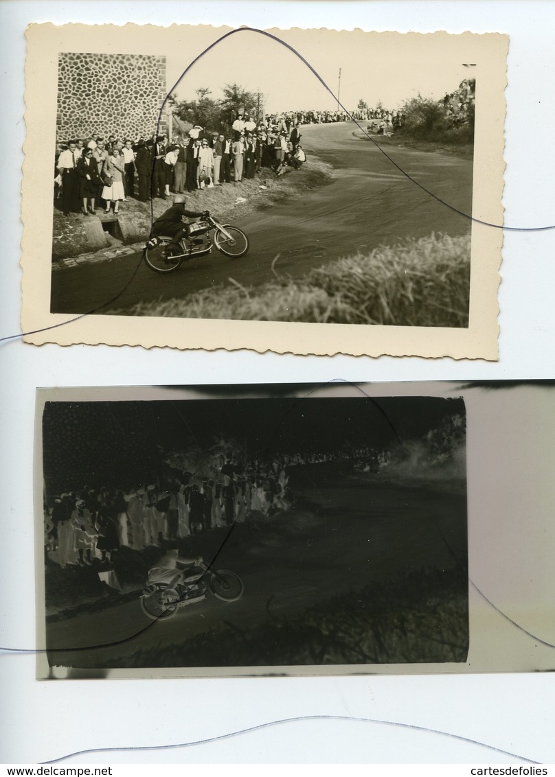 PHOTO Et Négatif Souple. Ancienne MOTO . Une Course De Moto, Motard Dans Un Virage . - Coches