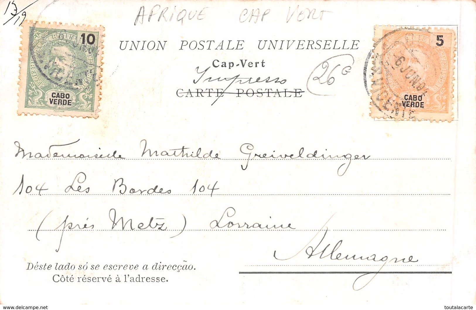 CPA CAP VERT NATUREL DE L ILE DE S THIAGO 1904 - Cap Verde