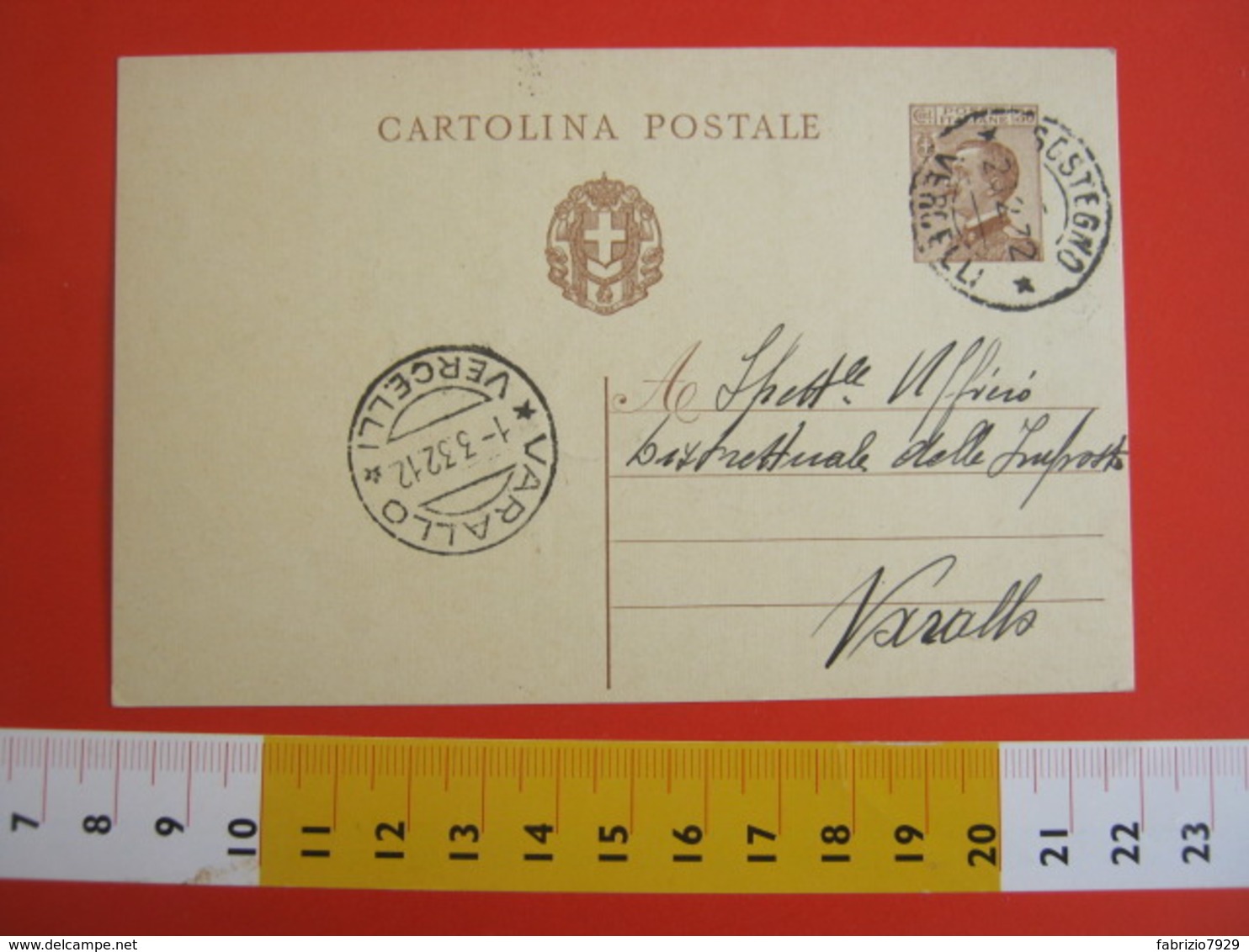 PC.3 ITALIA REGNO CARTOLINA POSTALE 1929 NUOVO STEMMA 30 CENT BRUNO DA SOSTEGNO VERCELLI X VARALLO - Postwaardestukken