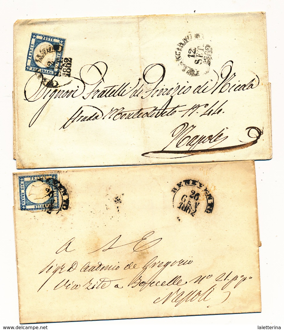 1861 PROVINCE NAPOLETANE 2 GRANA ANNULLATI GERACE,BISCEGLIE,TERAMO,ORTONA,FOGGIA,COSENZA,OTRANTO,MAGLIE,LANCIANO,BENEVEN - Napoli