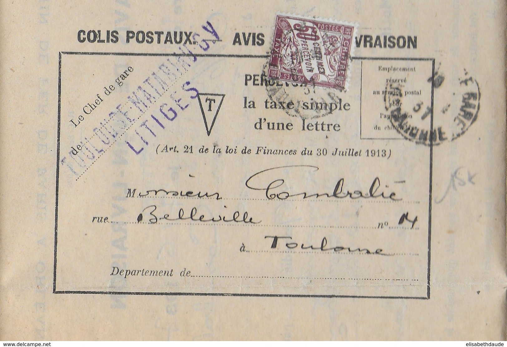 1937 - COLIS POSTAUX - AVIS De NON-LIVRAISON Avec TAXE De TOULOUSE - COLIS En SOUFFRANCE à CASABLANCA (MAROC) ! - Storia Postale