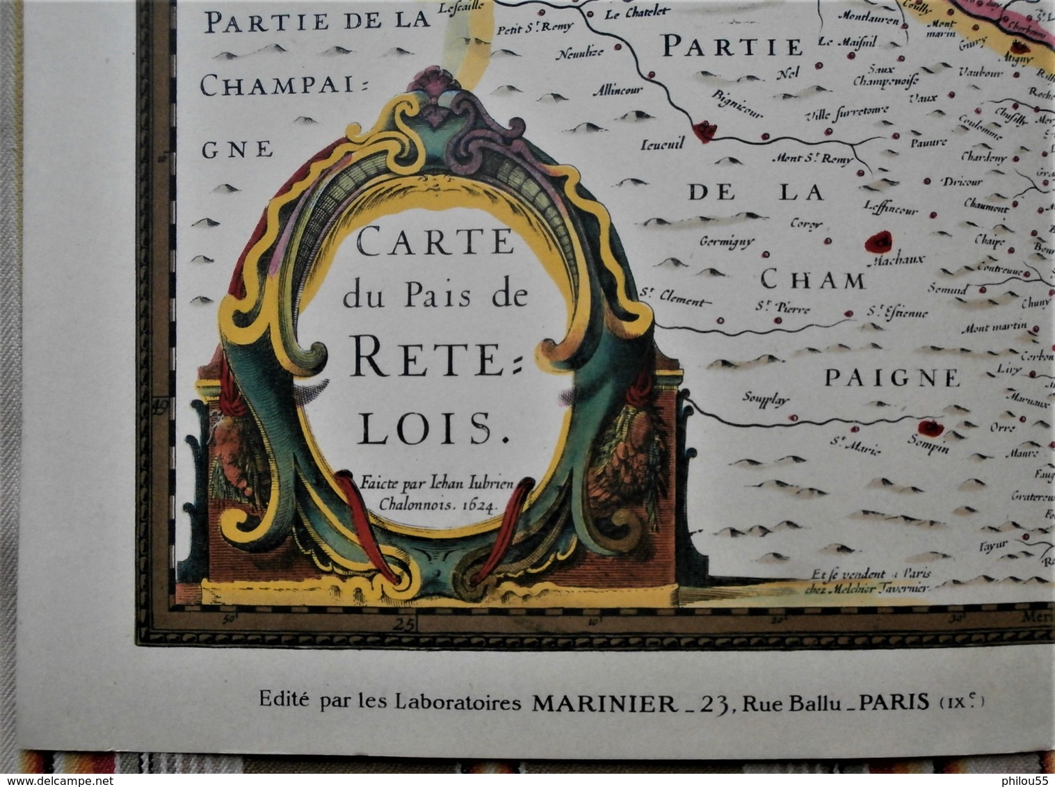 PUBLICITE Pharmacie 75 PARIS 9e Laboratoires MARINIER Carte Du RETHELOIS 1624  Blason - Mapas Geográficas