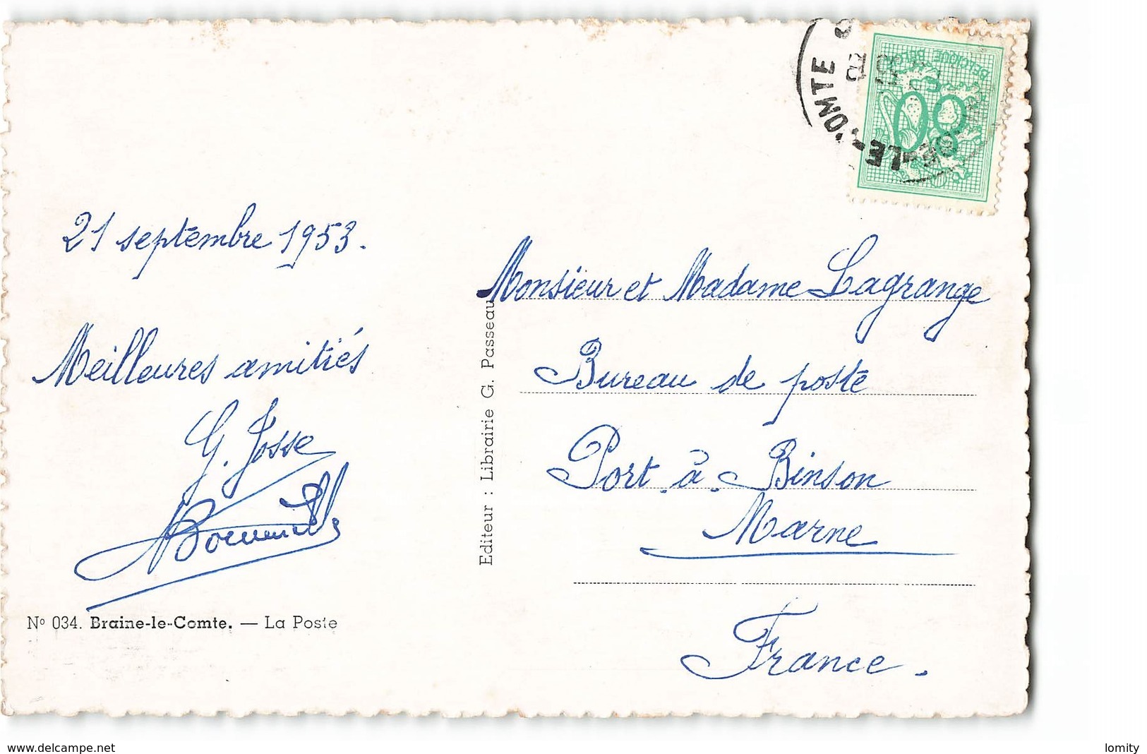 Belgique Braine Le Comte La Poste Postes CPSM PF Cachet Braine Le Comte 1955 Vieille Voiture Auto - Braine-le-Comte