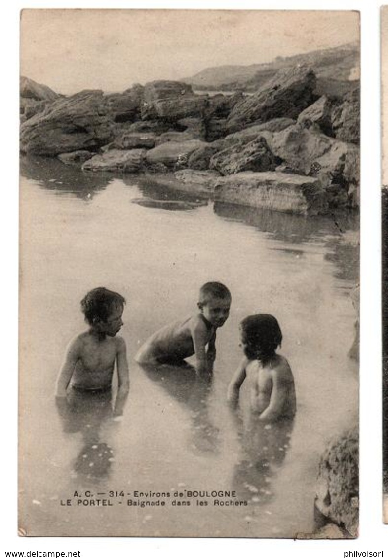 LE PORTEL ENFANTS A LA BAIGNADE PRES DES ROCHERS TRES ANIMEE - Le Portel