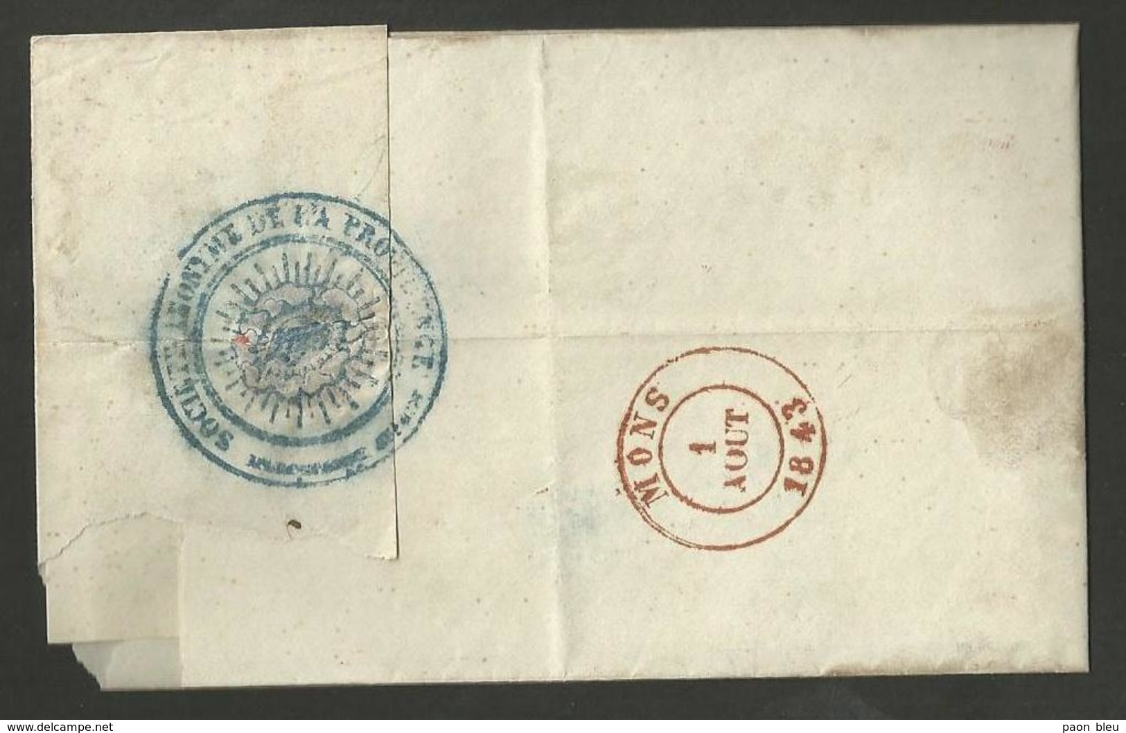 Belgique - Précurseur LAC De Charleroi Vers Mons Du 31/07/1843 - Cachet Arrivée Au Verso + La Providence - 1830-1849 (Belgique Indépendante)