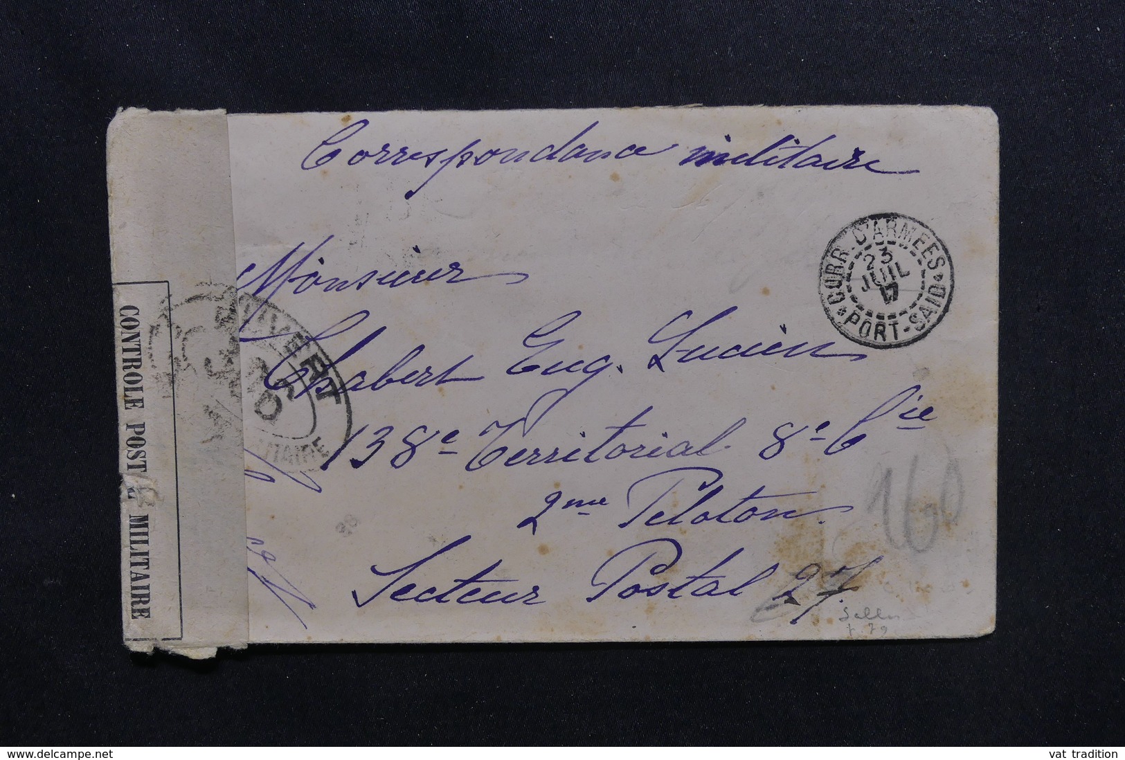 PORT SAÏD - Enveloppe En FM En 1917 Pour SP 27 Avec Contrôle Postal, Obl. Corr. Armées Port Saïd - L 50895 - Covers & Documents