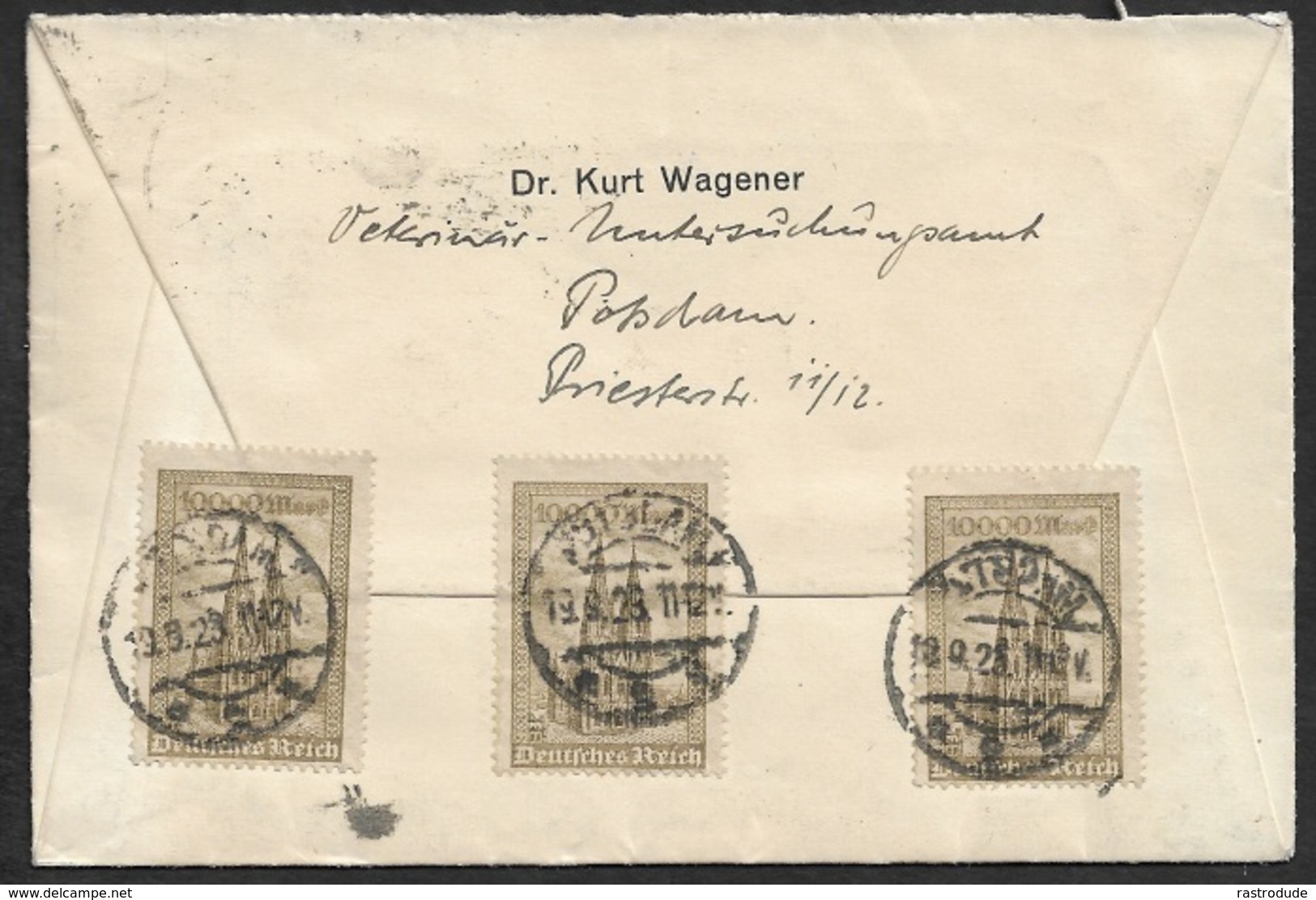 1923 Dt.Reich MiF Mi.262(7), 277 - KÖLNER DOM - POTSDAM N. ELMSHORN - Covers & Documents