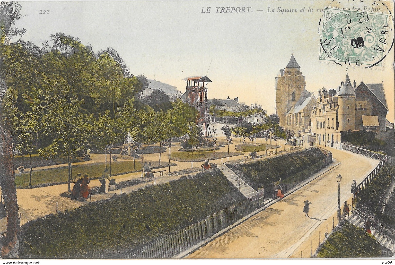 Le Tréport - Le Square Et La Rue Alexandre Papin - Carte Colorisée N° 221 - Le Treport