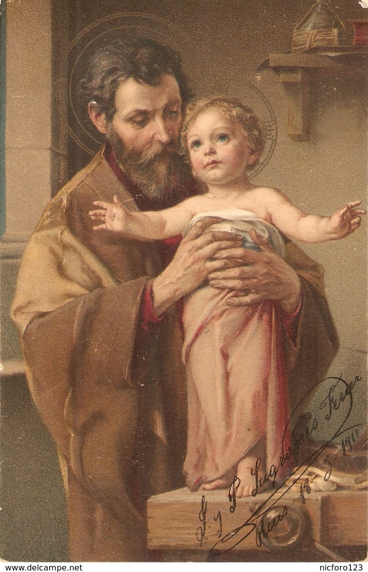 "St. Joseph With The Child" Nice Vintage German Pstcard - Santi