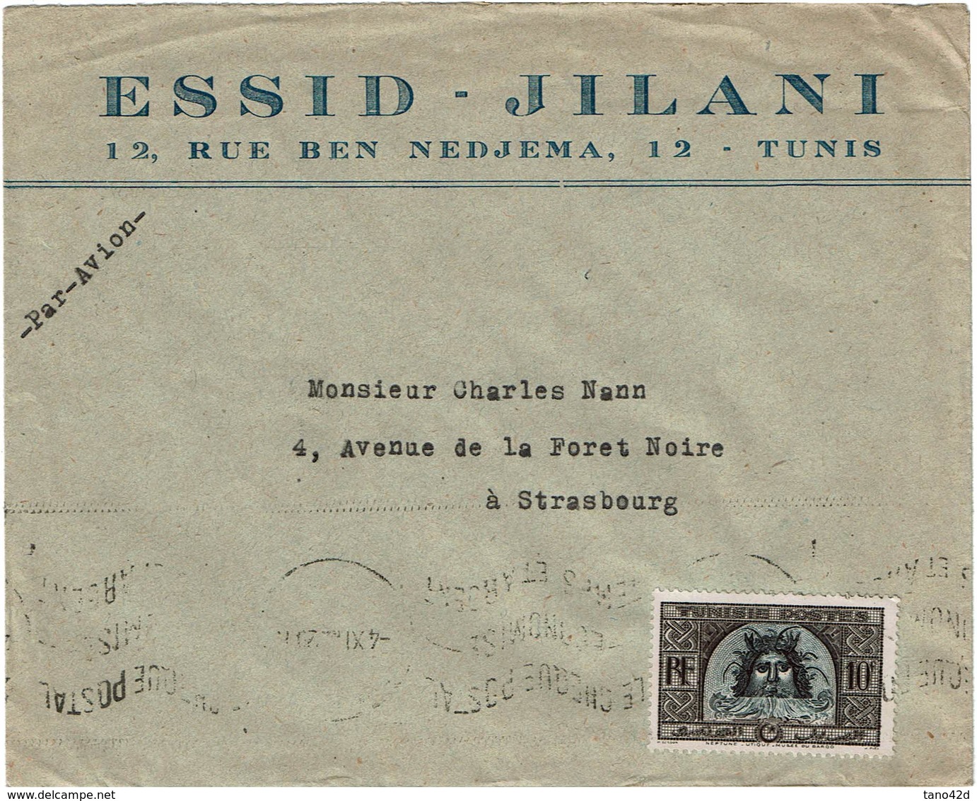 LCTN59/ALS/2B - TUNISIE LETTRE ETS ESSID JILANI TUNIS / STRASBOURG 4/9/1947 - Covers & Documents