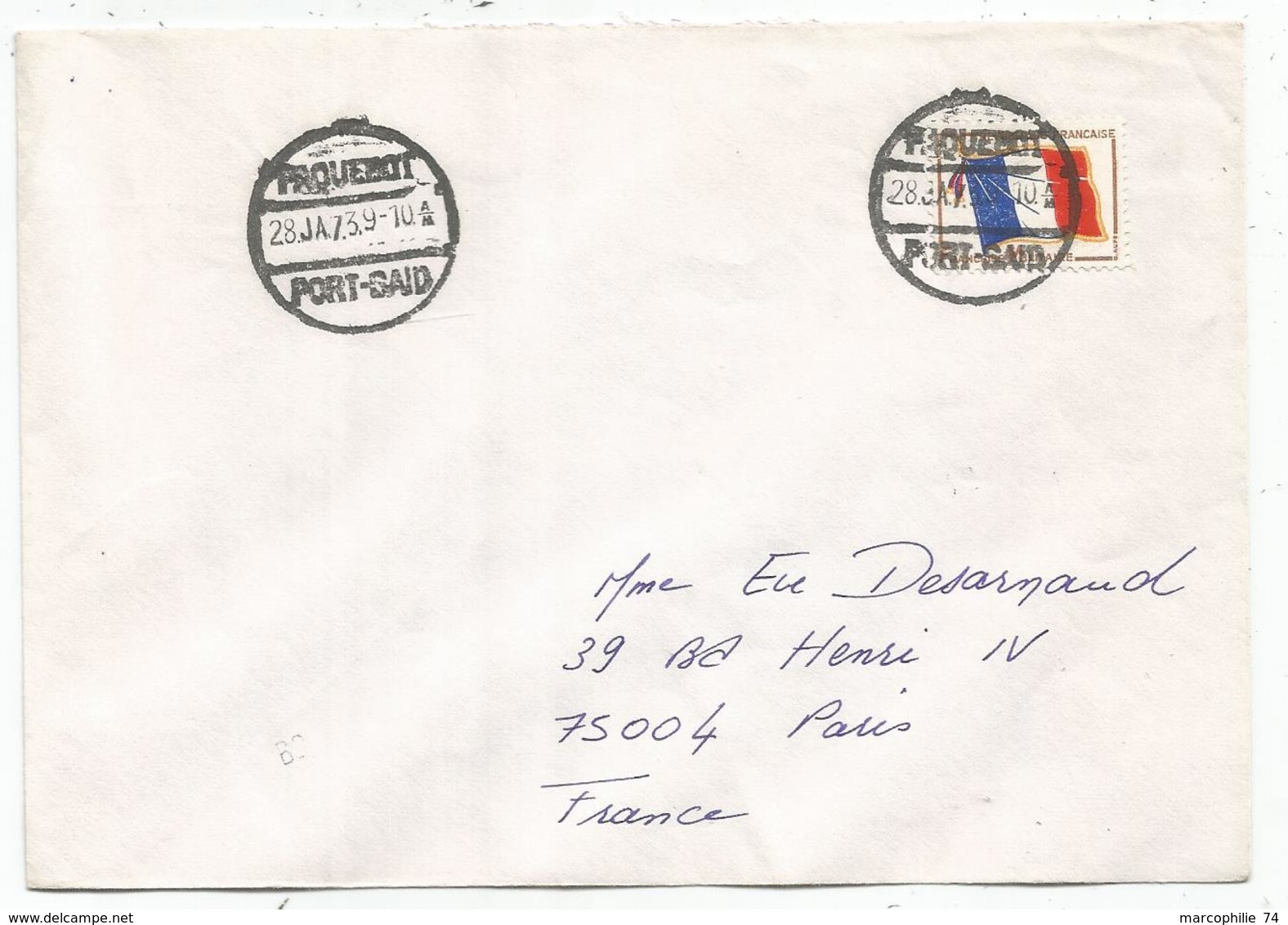 FM DRAPEAU LETTRE COVER  PAQUEBOT PORT SAID 28 JA 1973 SUPERBE - Militärische Franchisemarken
