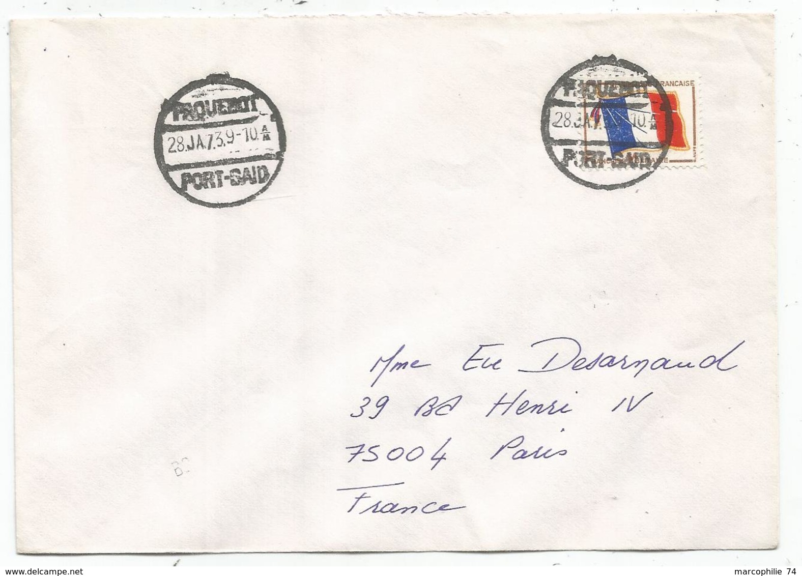 FM DRAPEAU LETTRE COVER  PAQUEBOT PORT SAID 28 JA 1973 SUPERBE - Francobolli  Di Franchigia Militare