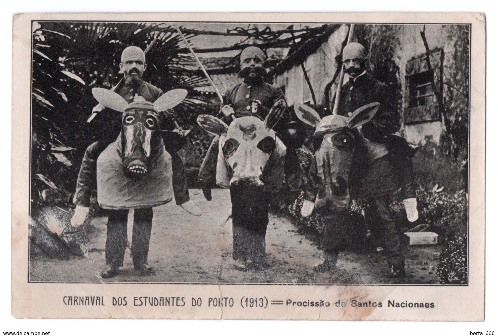 Antigo Postal Carnaval Dos Estudantes Do Porto 1913 Procissao De Santos Nacionais - Porto