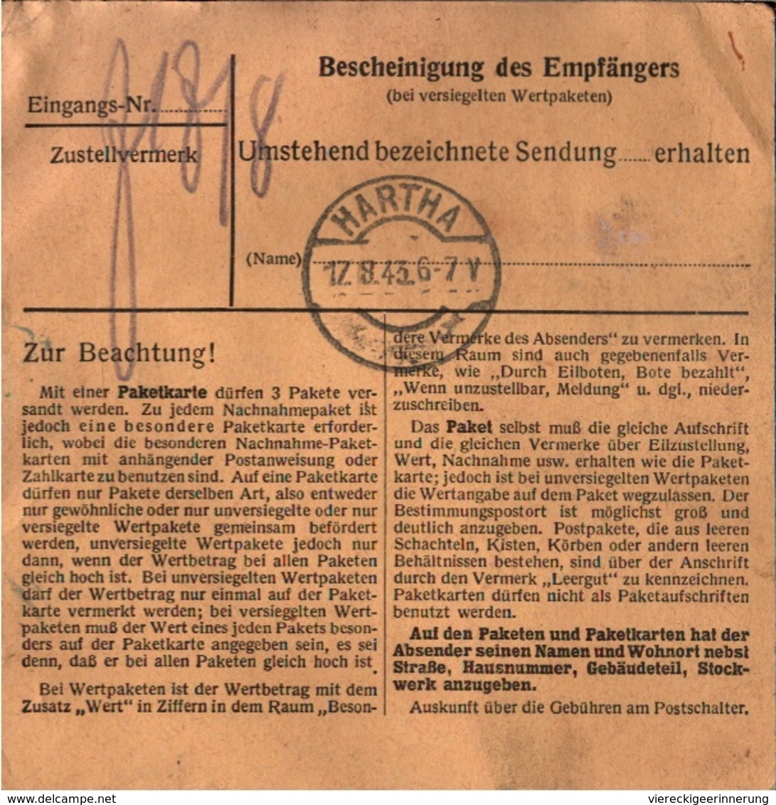 ! 1943 Paketkarte Luxembourg, Luxemburg Nach Hartha In Sachsen, R.A.D. Lager, Reichsarbeitsdienst - 1940-1944 Occupazione Tedesca