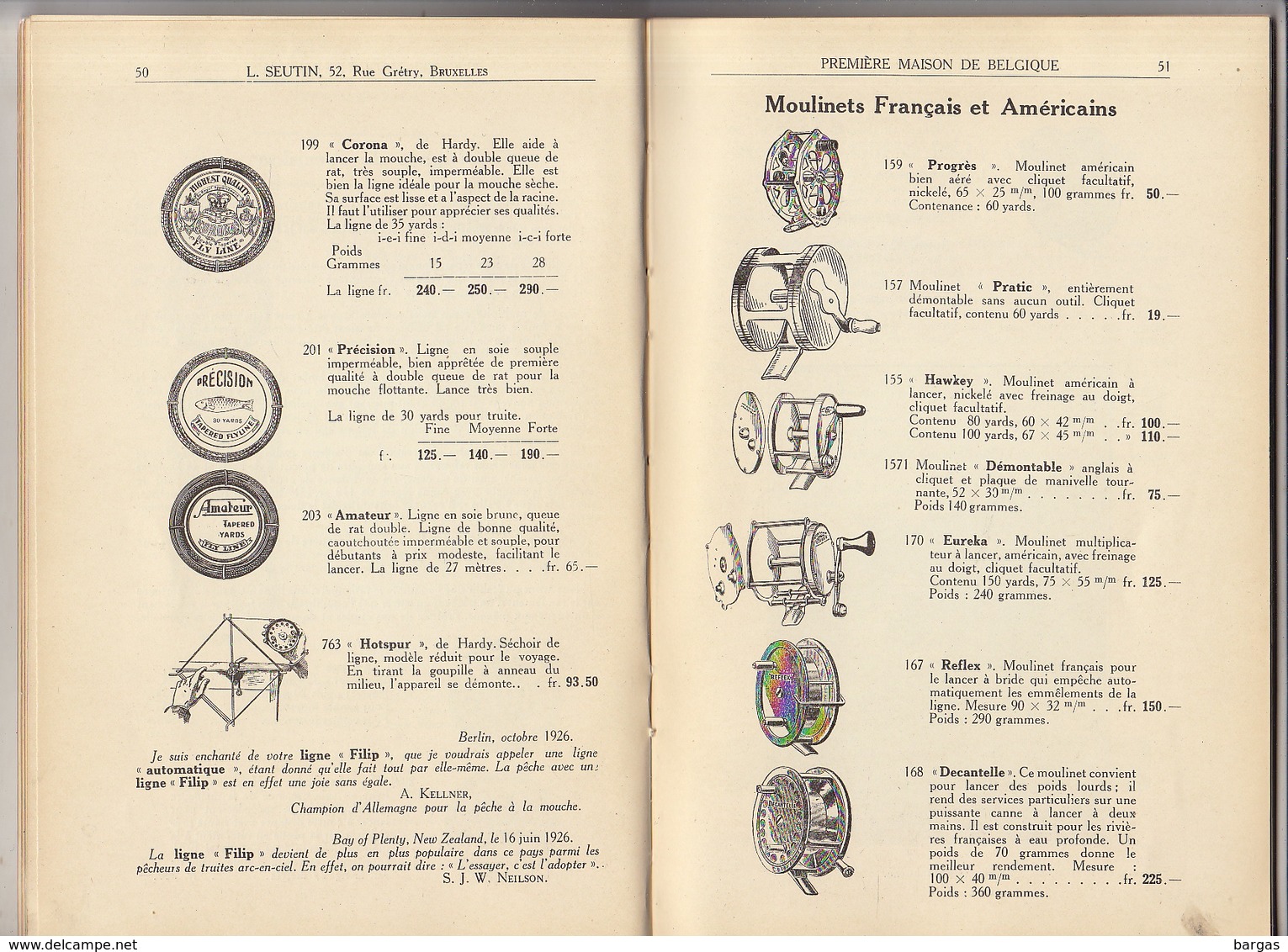 Rare livre catalogue de Pêche Léon Seutin bruxelles mouche lancer moulinet canne truite saumon