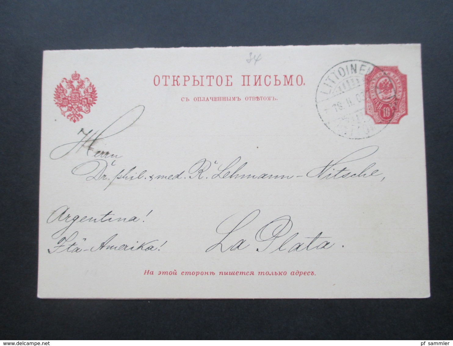 Russland / Finnland 1903 Ganzsache P 34 Doppelkarte Stempel Littoinen Nach Argentinien!! Seltene Destination! RRR - Briefe U. Dokumente