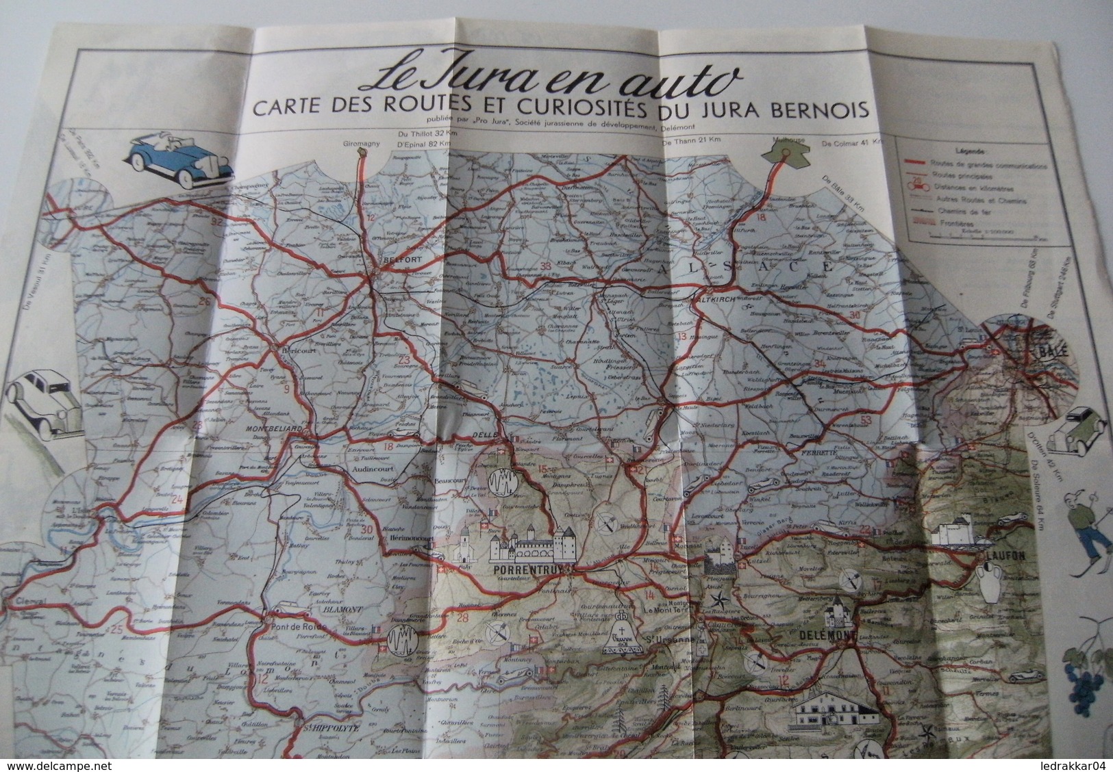 Carte Automobile Le Jura En Auto Kümmerly Frey Pro Jura Delémont Vintage Rétro - Geographical Maps