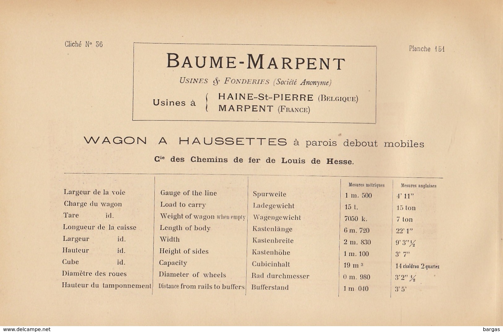 Planche Train Chemins De Fer Wagon Pour SNCV Tram Tramways Par Baume Et Marpent Haine Saint Pierre - Chemin De Fer