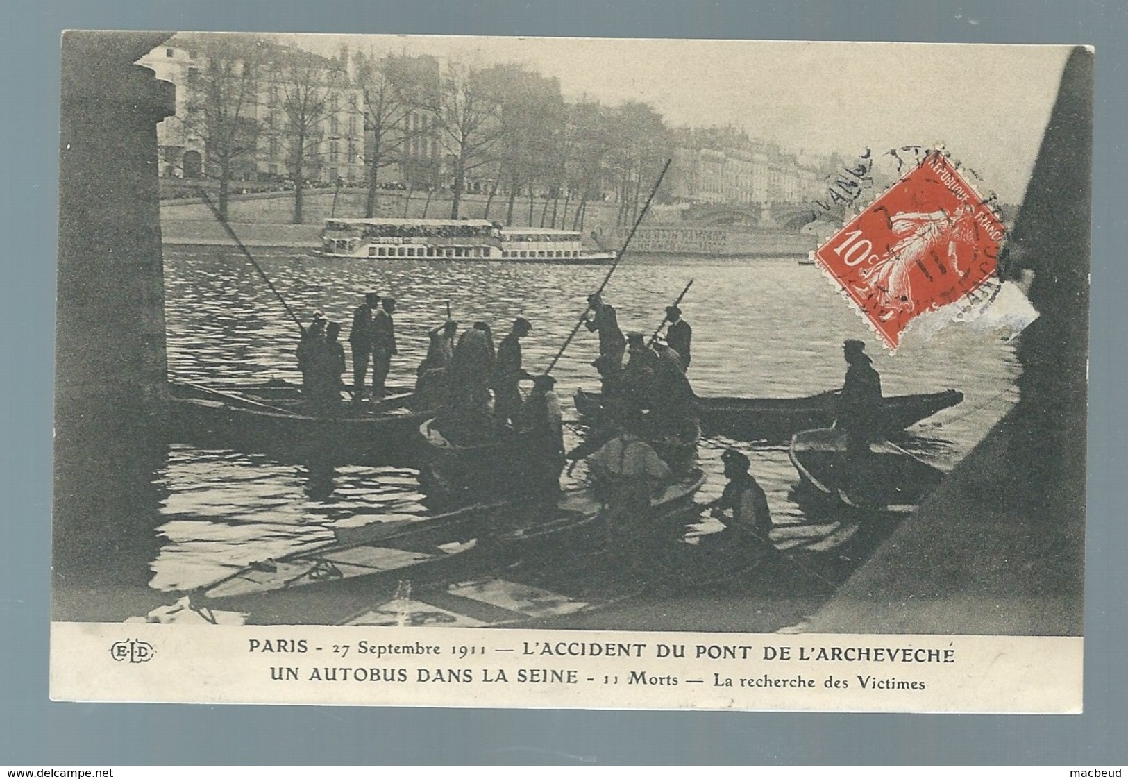 Paris - Accident Du Pont De L’Archevêché - Autobus Dans La Seine - 27 Sept. 1911 - Recherche Des Victimes Maca0472 - La Seine Et Ses Bords