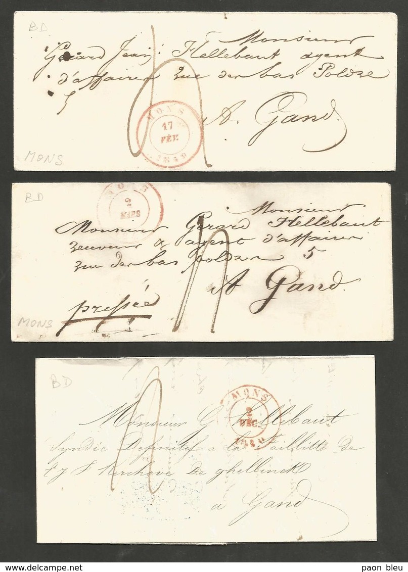 Belgique - 2 Enveloppes Et 1 LAC De Mons à Gand De 1840-1849 - 1830-1849 (Onafhankelijk België)