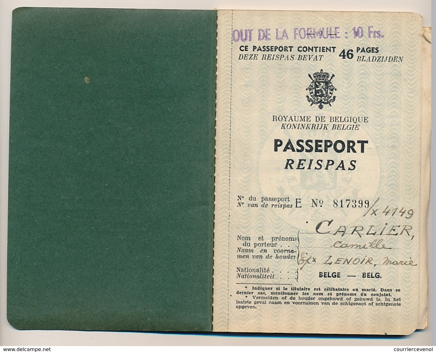 BELGIQUE - PASSEPORT 1952 - Unclassified