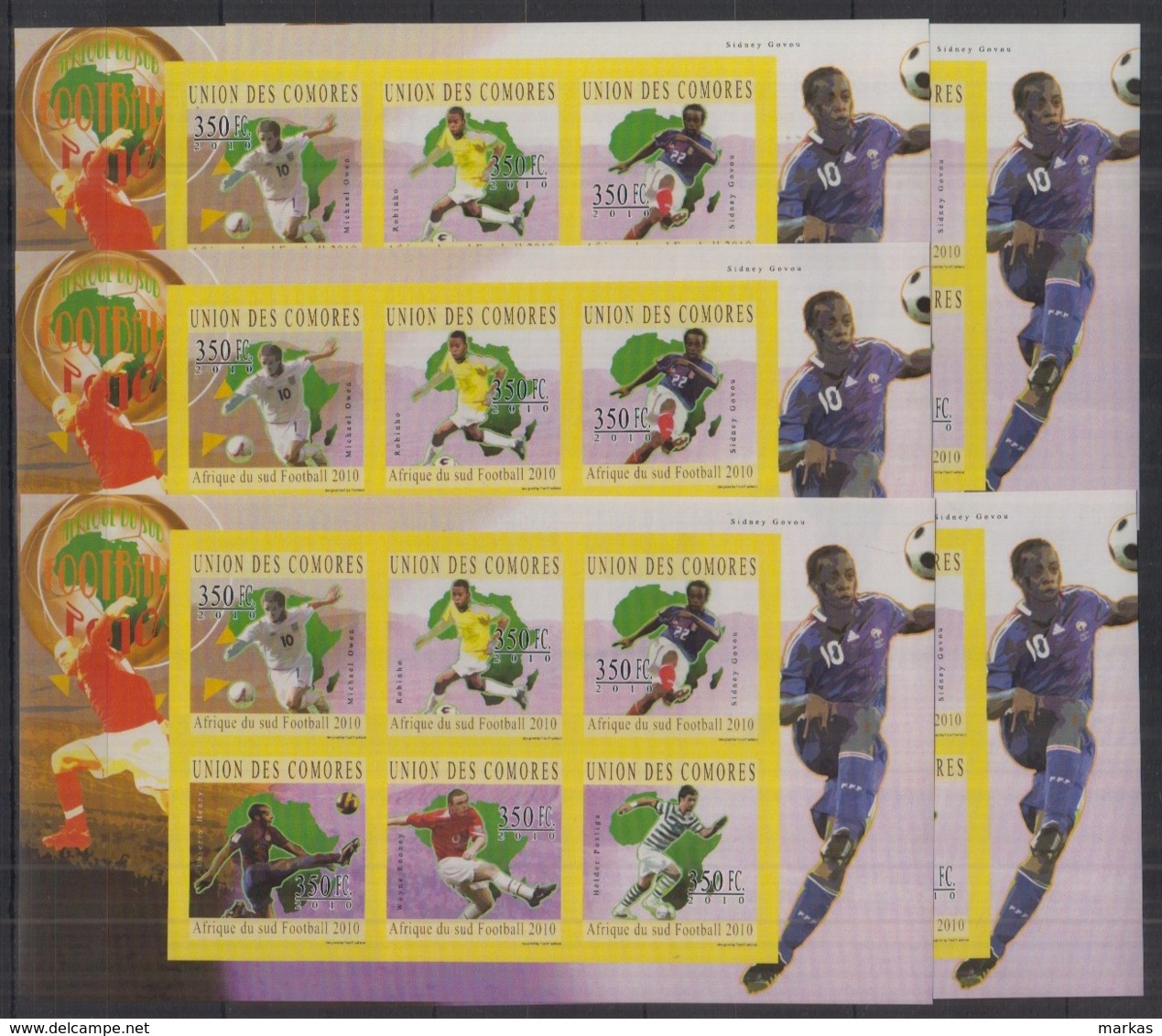 P332. 5x Comores - MNH - Sports - Football - 2010 - Imperf - Other & Unclassified