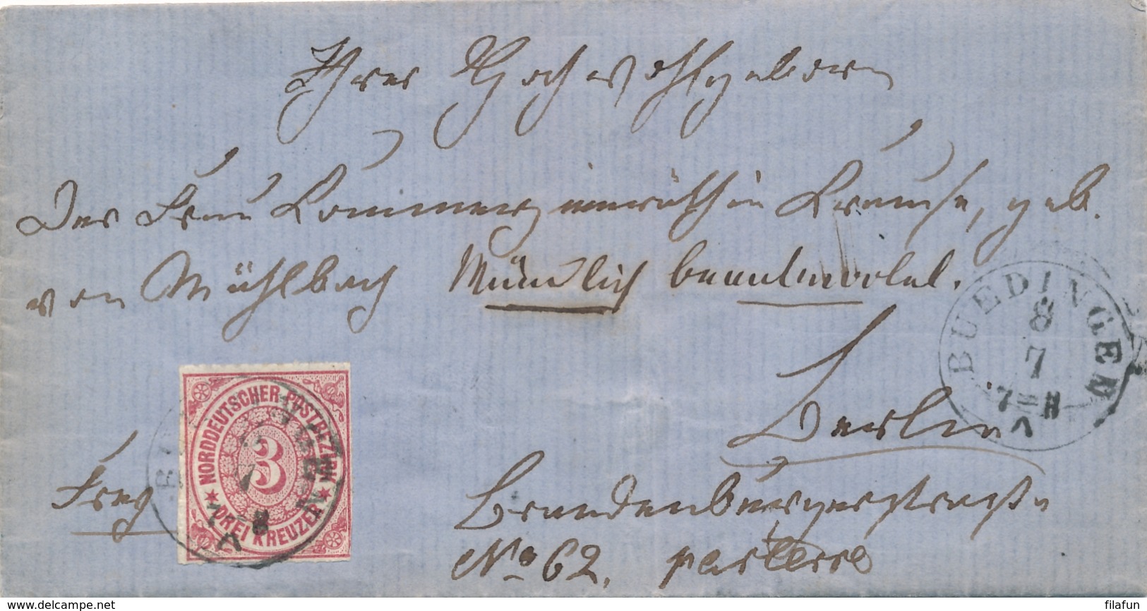 Norddeutscher Bund / NDP - 3 Kr On Complete Folded Letter From Buedingen - Andere & Zonder Classificatie