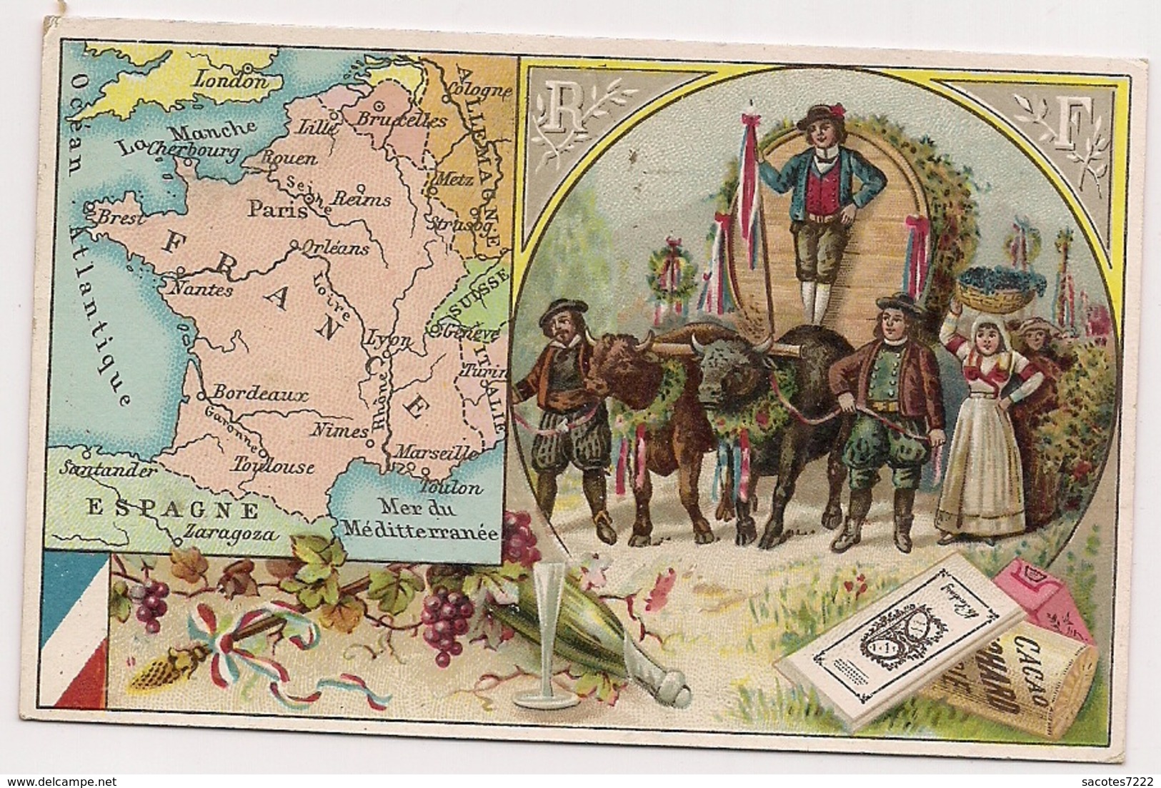 CHROMO   CHOCOLAT SUCHARD -   CARTE DE GEOGRAPHIE - ESPAGNE ..PYRENNEES... BOEUFS... - Suchard