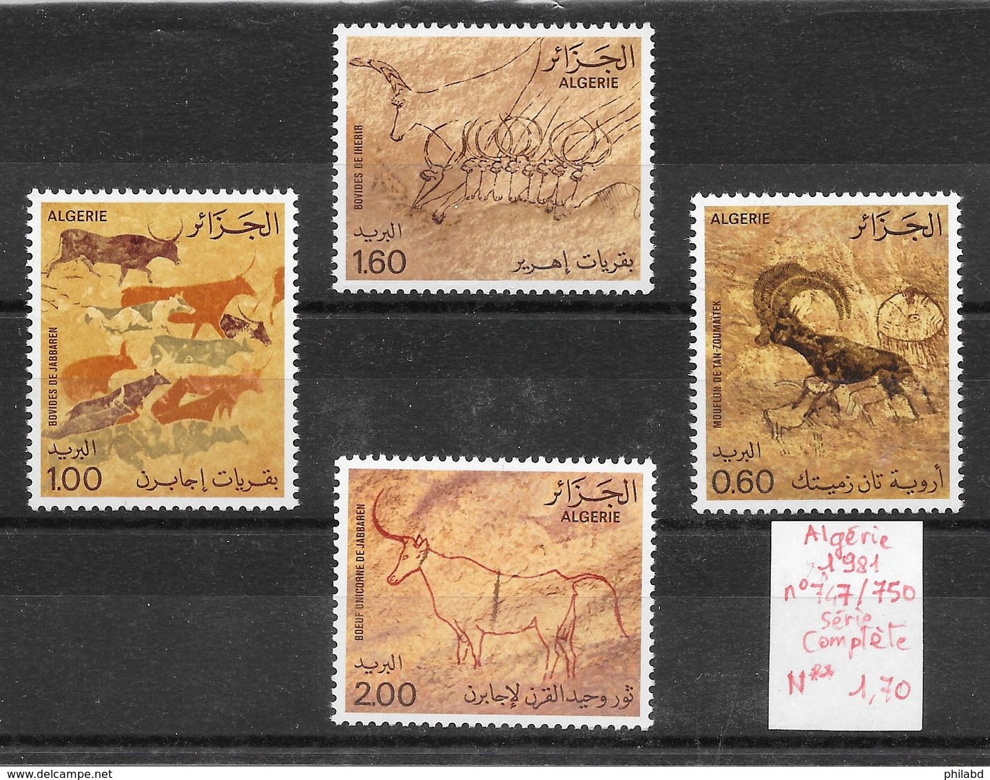 Histoire Préhistoire Peintures Rupestres - Algérie N°747 à 750 1981 ** - Préhistoire