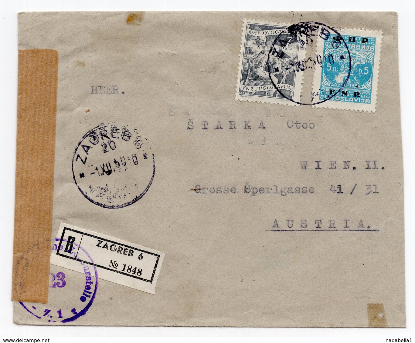 1950. YUGOSLAVIA, CROATIA, ZAGREB TO VIENNA, CENSORED IN AUSTRIA, REGISTERED MAIL - Covers & Documents