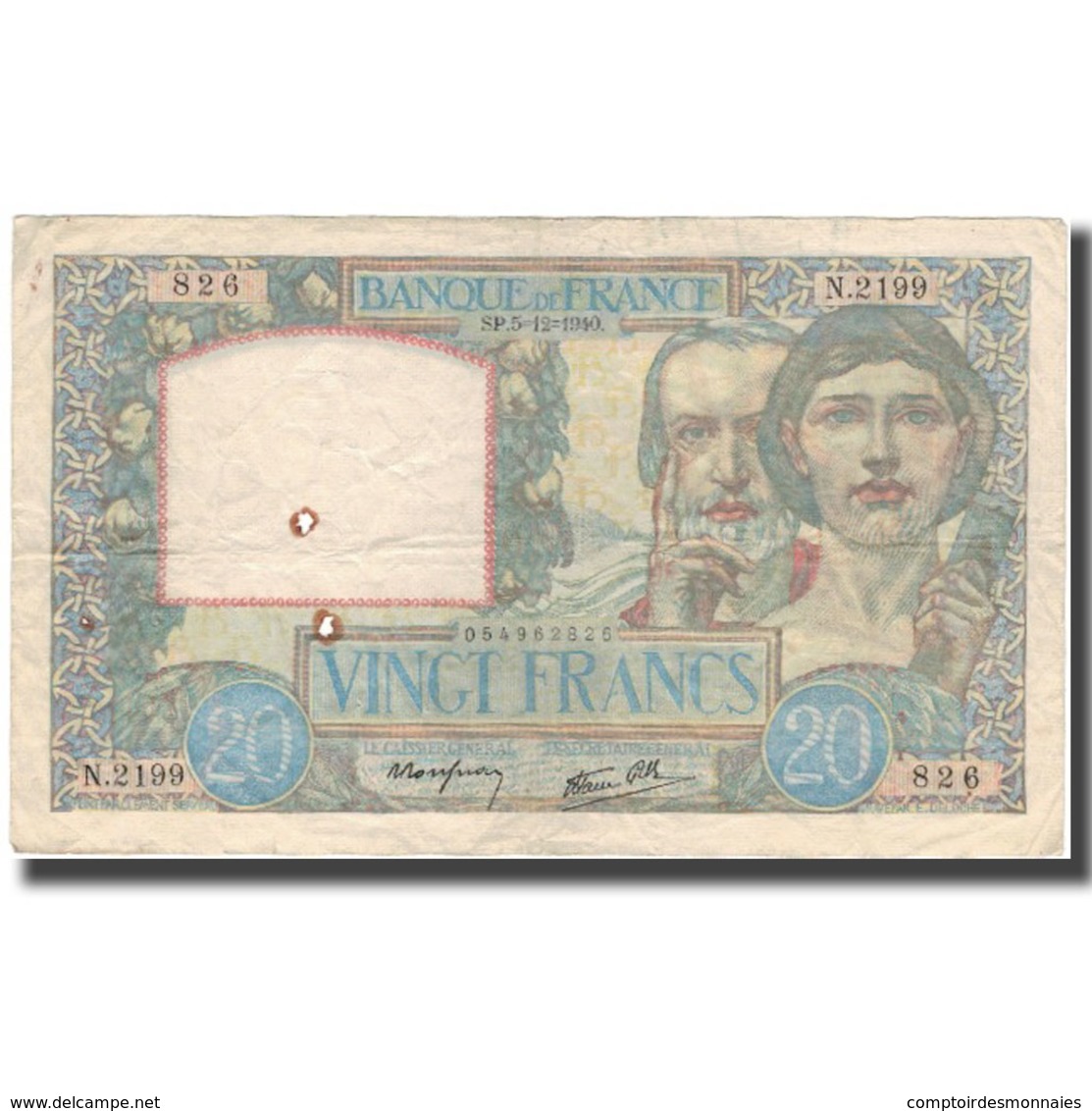 France, 20 Francs, Science Et Travail, 1940-12-05, TB, Fayette:12.10, KM:92b - 20 F 1939-1942 ''Science Et Travail''