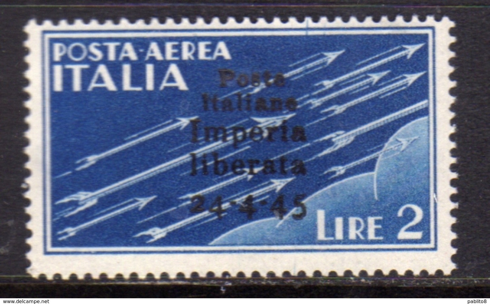 ITALY ITALIA 1945 CLN IMPERIA LIBERATA POSTA AEREA AIR MAIL MONUMENTI DISTRUTTI LIRE 2 MNH FIRMATO SIGNED - Comitato Di Liberazione Nazionale (CLN)