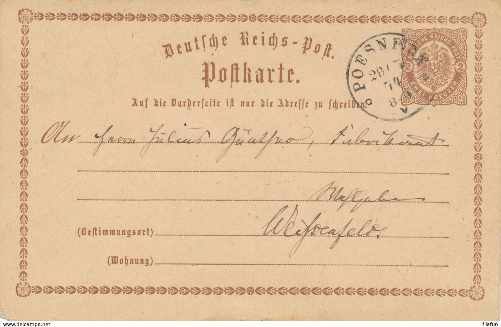 Deutsches Reich - 1874 - 2 Kr Postkarte From POESNECK To Weissenfels - Andere & Zonder Classificatie