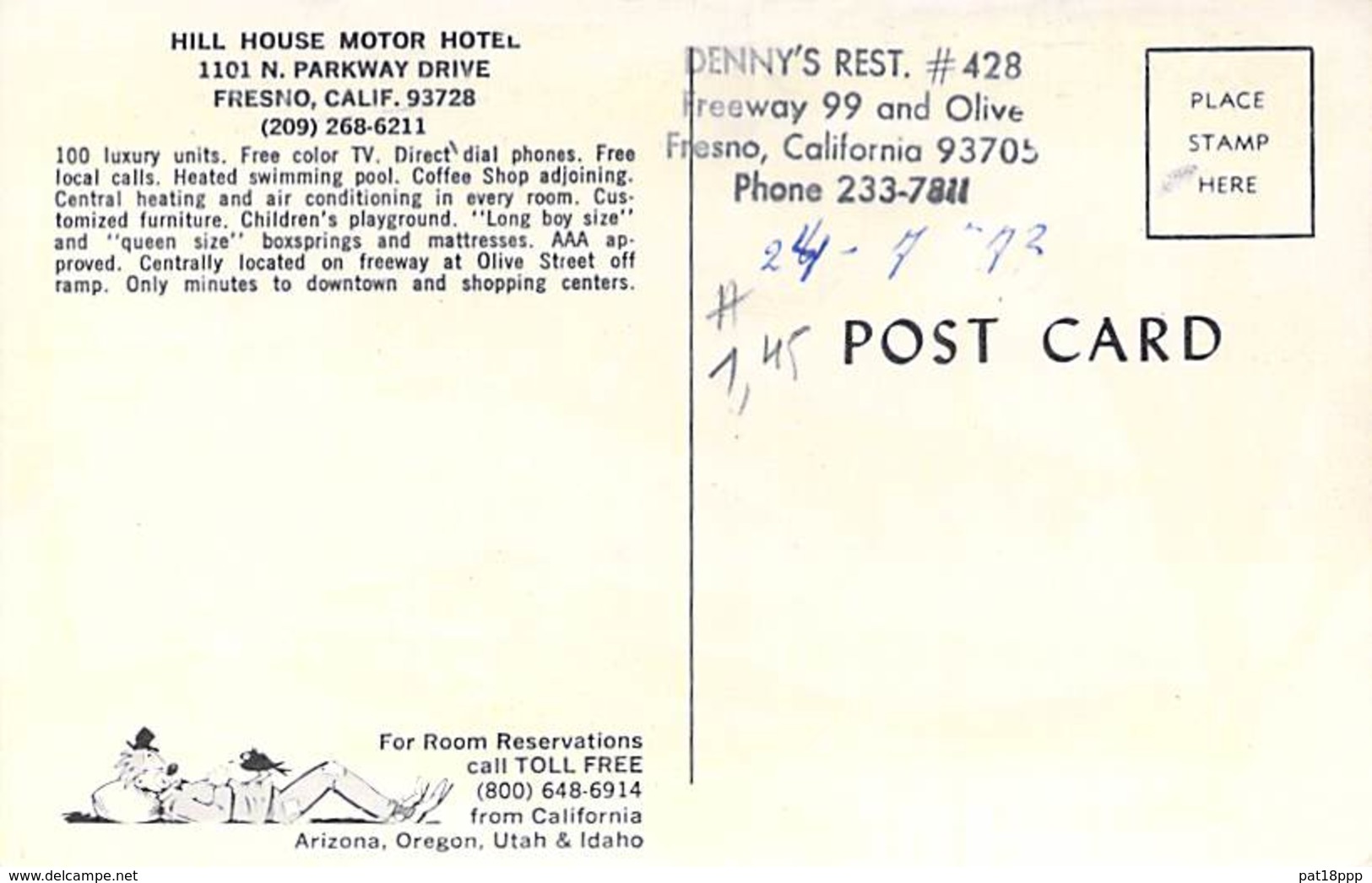 USA Etats Unis ( CA Califormia ) FRESNO - DENNY'S RESTAURANT / Hill House Motor HOTEL - CPSM Format CPA - Fresno