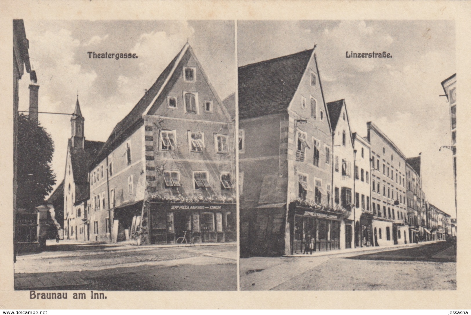 AK - OÖ - BRAUNAU Am Inn - Strassenansichten Theatergasse / Linzerstrasse M. Kaufhaus - Braunau