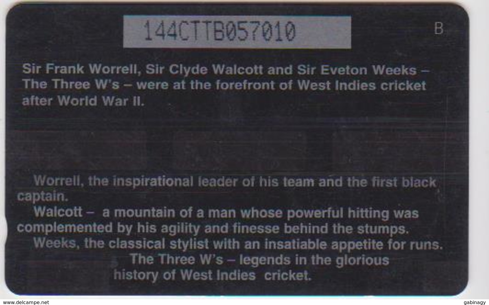 TRINIDAD & TOBAGO - 144CTTB - Cricket - "The 3 W" - Trinidad & Tobago