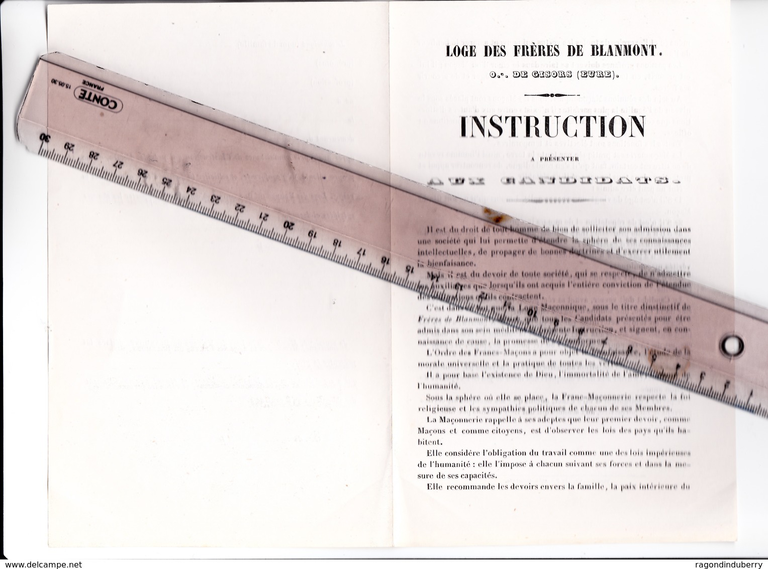 27 - GISORS - FRANC-MACONNERIE - LOGE Des FRERES De BLANMONT - Instructions à Présenter Aux Candidats - RARE - 1850 60 - Unclassified