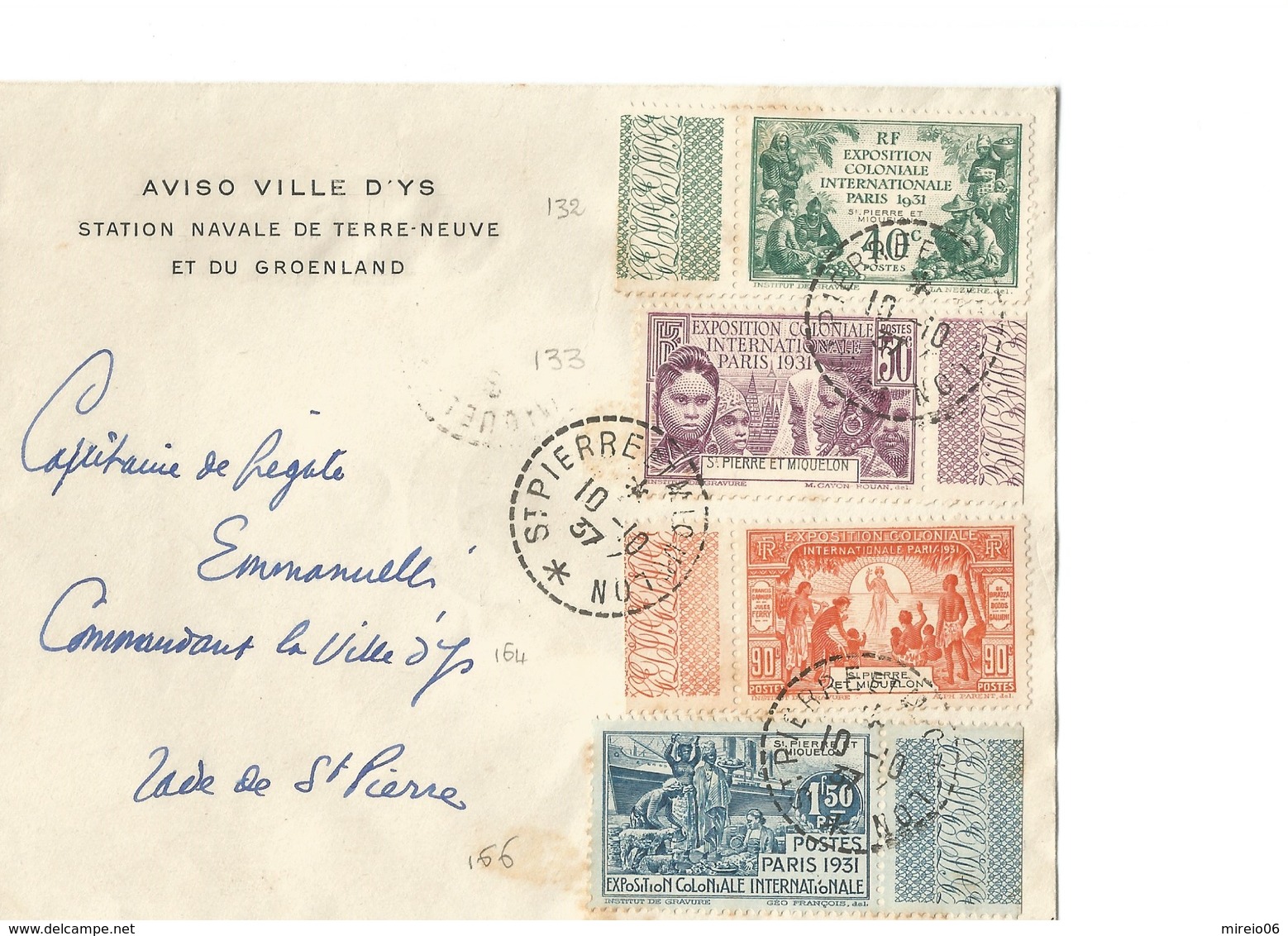 TB Lettre à Entête "Aviso Ville D'Ys" Avec Timbres YT 132 à 135 Expo Coloniale Paris 1931 - Briefe U. Dokumente