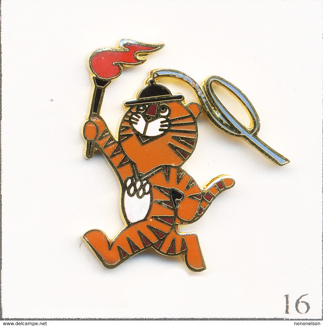 Pin's J.O De Corée Du Sud (Séoul) 1988 / Tigre Hodori - Arrivée Flamme. Est. ©1983 Slooc ™. EGF. T700-16 - Jeux Olympiques