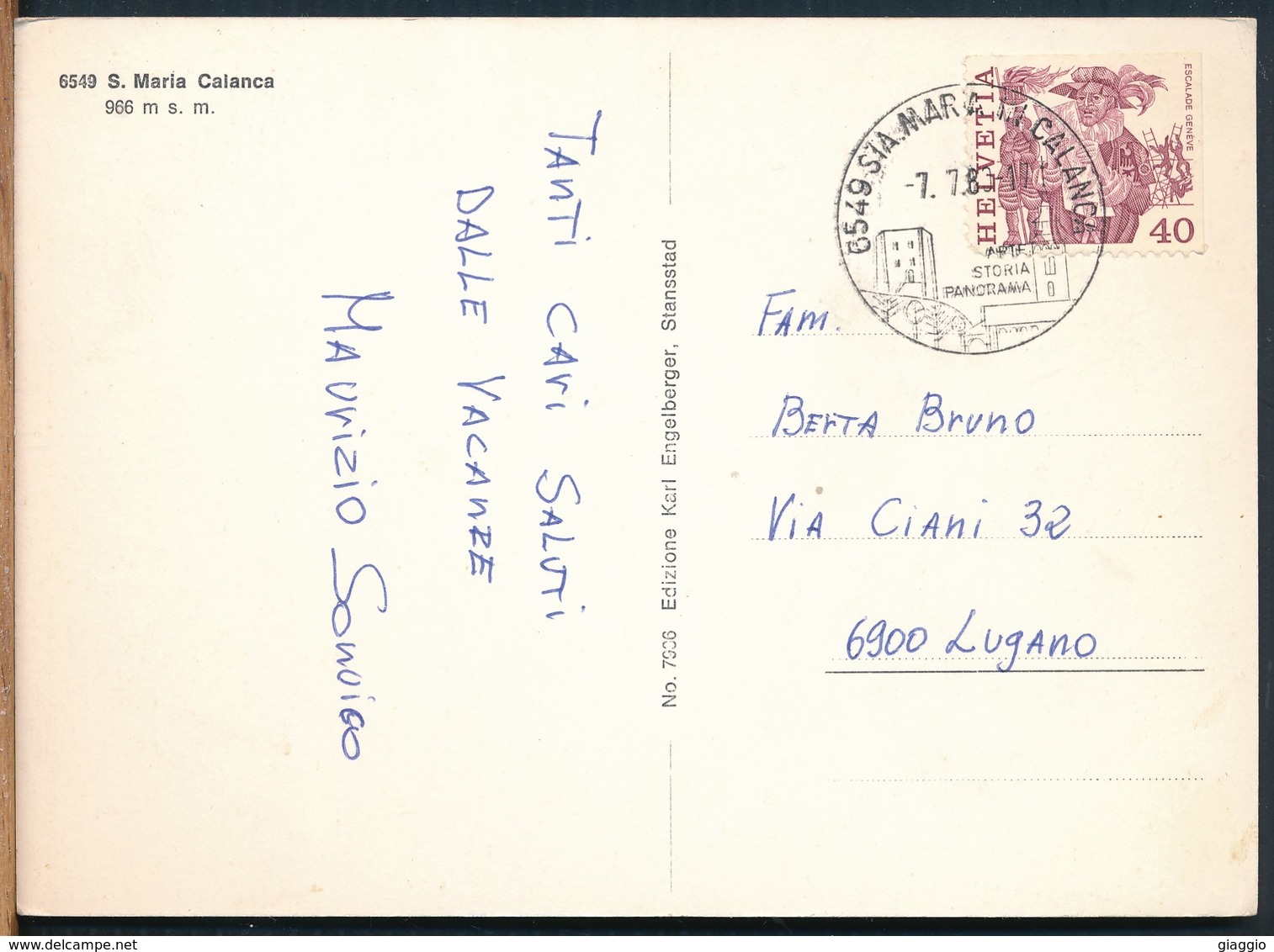 °°° 16638 - SVIZZERA - GR - S. MARIA CALANCA - 1980 With Stamps °°° - Calanca