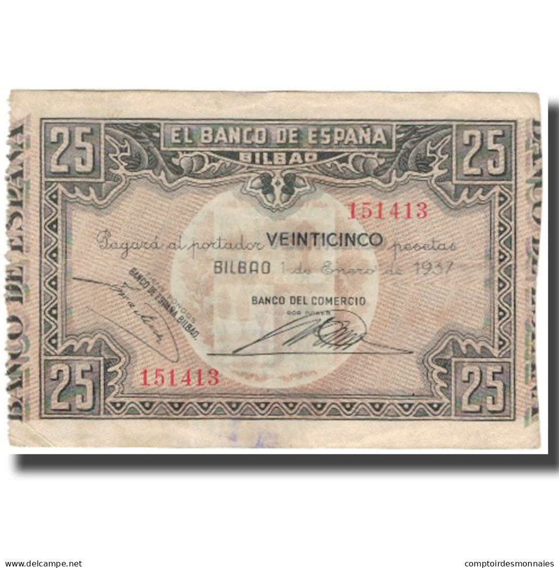 Billet, Espagne, 25 Pesetas, 1937-01-01, KM:S563, TTB - 25 Pesetas