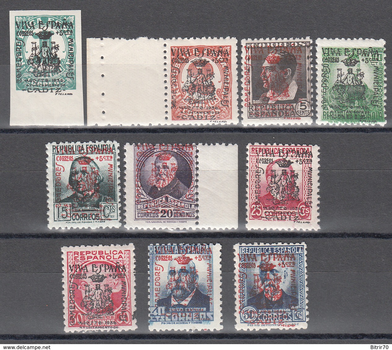 EMISIONES LOCALES PATRIÓTICAS, CADIZ 1936 Edifil Nº 1 / 10  MNH - Ongebruikt